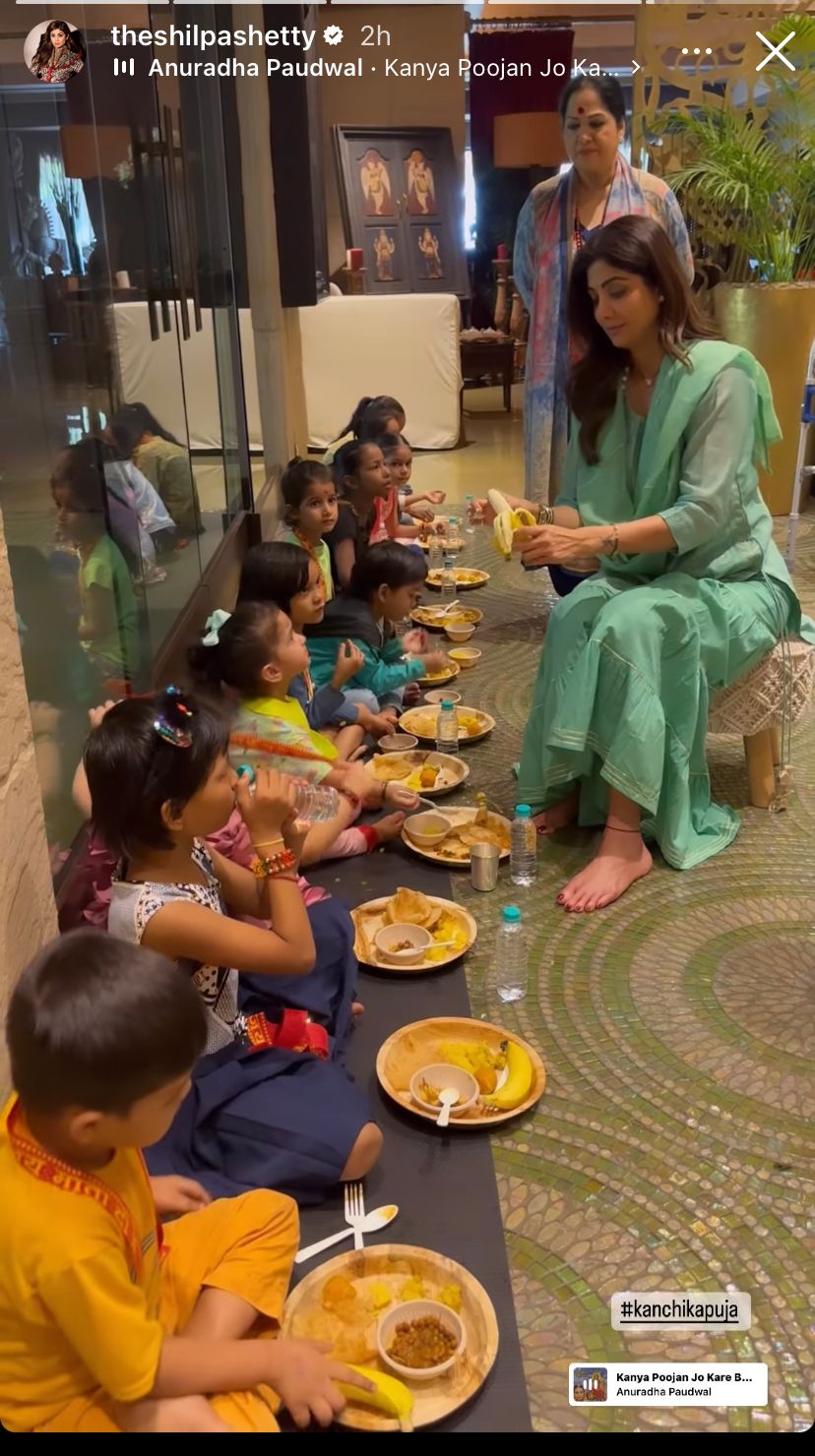 Shilpa Shetty shared a video as her Instagram Story with daughter Samisha from their Kanchika pooja.&nbsp;