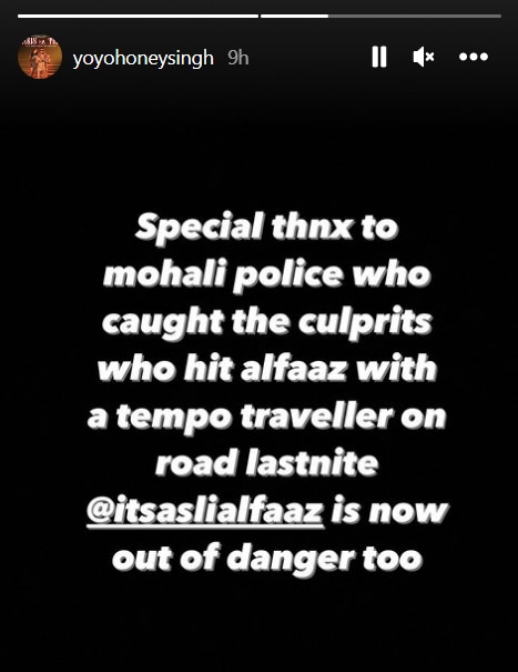 Yo Yo Honey Singh shared an update about Alfaz's health on Instagram Stories.&nbsp;