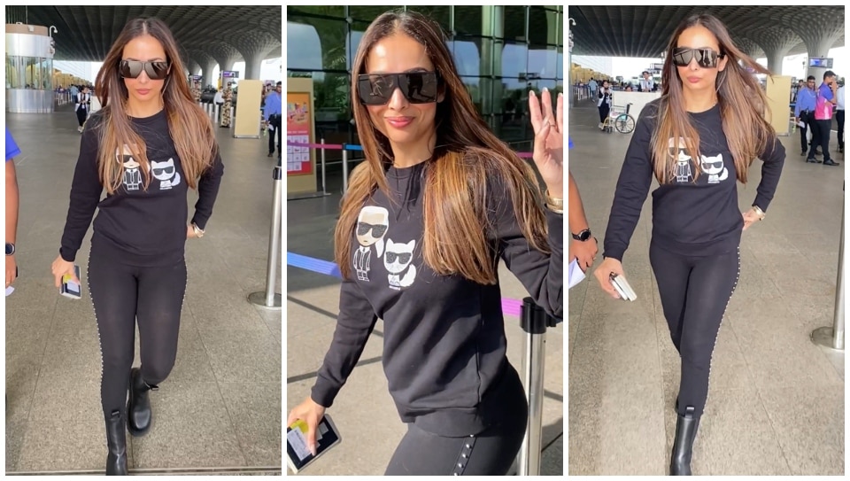 Malaika Arora in co-ord check bralette, leggings and long coat gives a  winter wardrobe fix to look stylish in the cold