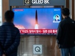 North Korea Missile Test: A TV screen showing a news program reporting about North Korea's missile launch. North Korea Missile Test: A TV screen showing a news program reporting about North Korea's missile launch.