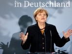 Angela Merkel: German Chancellor Angela Merkel delivers a speech.