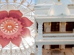 A main prayer hall, where most of the deities are installed, has a large 3D-printed pink lotus unfurling across the central dome.(hindutempledubai.com) A main prayer hall, where most of the deities are installed, has a large 3D-printed pink lotus unfurling across the central dome.(hindutempledubai.com)
