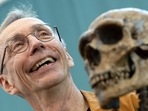 Swedish scientist Svante Paabo stands by a replica of a Neanderthal skeleton at the Max Planck Institute for Evolutionary Anthropology in Leipzig, Germany, Monday.(AP) Swedish scientist Svante Paabo stands by a replica of a Neanderthal skeleton at the Max Planck Institute for Evolutionary Anthropology in Leipzig, Germany, Monday.(AP)