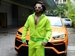 Ranveer Singh once again was spotted with his Lamborghini Urus on Tuesday. He was attending the launch of a song titled O Pari in a lemon green track suit. On Saturday as well, Ranveer had arrived at the Meta Creator Day event in the luxury car.  (Varinder Chawla)
