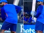 Rohit Sharma's unusually 'black' knee took people by surprise(Screengrab) Rohit Sharma's unusually 'black' knee took people by surprise(Screengrab)