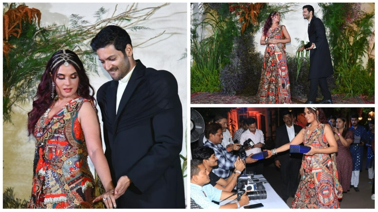 Ali Fazal and Richa Chadha struggle to find the right pose at their Mumbai reception, give gifts to paparazzi. See pics