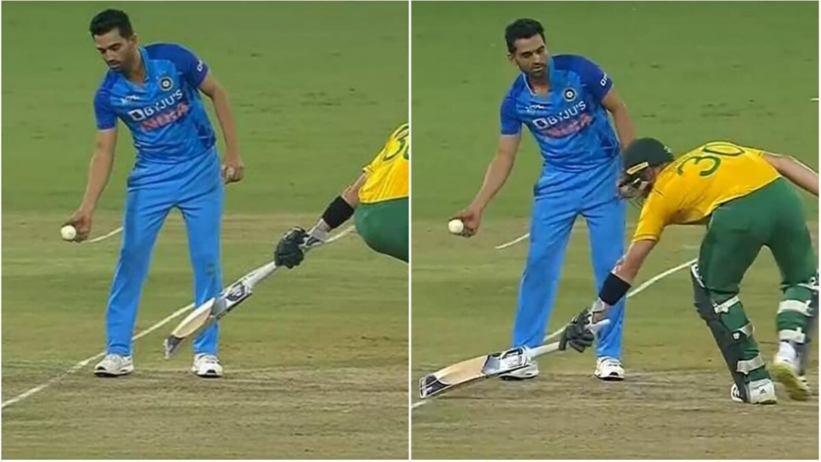 watch-deepak-chahar-stops-in-delivery-stride-warns-non-striker-against-leaving-crease-rohit-s-reaction-is-priceless