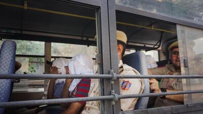 Arrested members of now banned Popular Front of India (PFI) being taken to be produced at Patiala court, in New Delhi, on Tuesday. (PTI) Arrested members of now banned Popular Front of India (PFI) being taken to be produced at Patiala court, in New Delhi, on Tuesday. (PTI)
