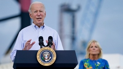 Joe Biden: President Joe Biden, with first lady Jill Biden, delivers remarks on Hurricane Fiona. (AP) Joe Biden: President Joe Biden, with first lady Jill Biden, delivers remarks on Hurricane Fiona. (AP)