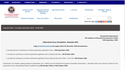 ICAI CA Foundation 2022: Last date to apply for December exam ICAI CA Foundation 2022: Last date to apply for December exam