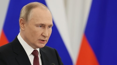 Russia-Ukraine War: Russian President Vladimir Putin speaks during a ceremony. (AP) Russia-Ukraine War: Russian President Vladimir Putin speaks during a ceremony. (AP)