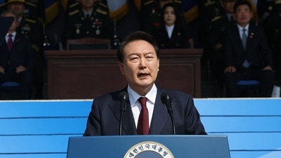 North Korea Missile Test: South Korea's President Yoon Suk-yeol delivers a speech. (AFP)
