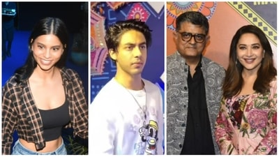 Aryan Khan, Suhana Khan, Gajraj Rao, Madhuri Dixit at Maja Ma screening on Monday. (Varinder Chawla) Aryan Khan, Suhana Khan, Gajraj Rao, Madhuri Dixit at Maja Ma screening on Monday. (Varinder Chawla) 