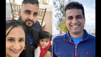 Jasdeep Singh, 36, Jasleen Kaur, 27, with their eight-month-old daughter Aroohi Dheri along with 39-year-old Amandeep Singh (right) were abducted by an armed suspect from Merced County in California on Monday. (ANI Photo)