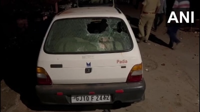 Vadodara clash: There were incidents of stone-pelting with some vehicles in the vicinity suffering damages. (ANI)
