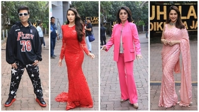 Jhalak Dikhhla Jaa judges Karan Johar, Nargis Fakhri and Madhuri Dixit were joined by Neetu Kapoor for the shooting of an episode of the celebrity dance reality show on Tuesday. Few contestants like Nia Sharma and Niti Taylor were also spotted in costume. (Varinder Chawla) Jhalak Dikhhla Jaa judges Karan Johar, Nargis Fakhri and Madhuri Dixit were joined by Neetu Kapoor for the shooting of an episode of the celebrity dance reality show on Tuesday. Few contestants like Nia Sharma and Niti Taylor were also spotted in costume. (Varinder Chawla) 