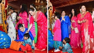 Rani Mukerji and Rituparna Sengupta visited Juhu's Durga Puja pandal on Tuesday. (Varinder Chawla) Rani Mukerji and Rituparna Sengupta visited Juhu's Durga Puja pandal on Tuesday. (Varinder Chawla)