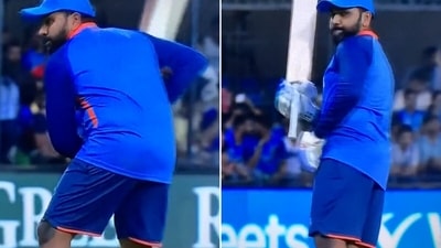 Rohit Sharma's unusually 'black' knee took people by surprise (Screengrab) Rohit Sharma's unusually 'black' knee took people by surprise (Screengrab)