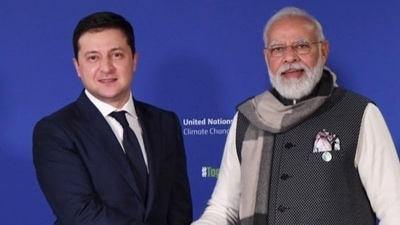 PM Narendra Modi with Ukraine President Volodymyr Zelensky at COP26 summit last year. PM Narendra Modi with Ukraine President Volodymyr Zelensky at COP26 summit last year.
