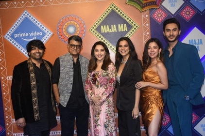 Malhar Thakar, Gajraj Rao, Madhuri Dixit, Srishti Shrivastava, Barkha Singh and Ritwik Bhowmik at Maja Ma screening. (Varinder Chawla)