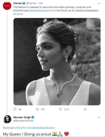 Ranveer Singh hails Deepika Padukone. Ranveer Singh hails Deepika Padukone.