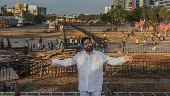 Mumbai, India - Oct. 2, 2022: Chief Minister Eknath Shinde at MMRDA ground, BKC to inspect preparations for Dussehra Mela in Mumbai, India, on Sunday, October 2, 2022. (Photo by Satish Bate/ Hindustan Times) (Hindustan Times)