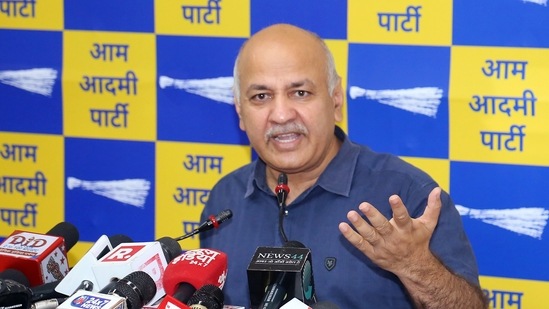 Delhi deputy chief minister Manish Sisodia addresses a press conference. (ANI file)