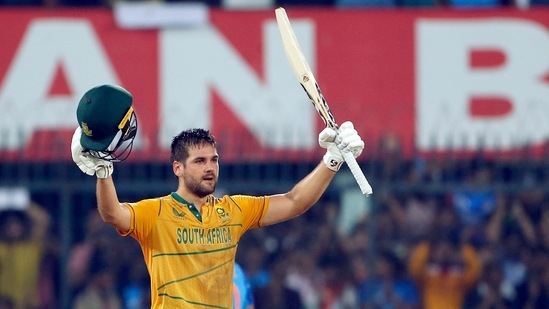 Rilee Rossouw celebrates his century during the 3rd T20I match between India and South Africa(ANI)