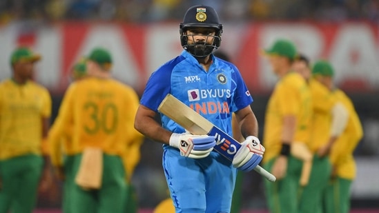 Rohit Sharma walks back to the pavilion after his dismissal during the third and final T20I against South Africa(AFP)