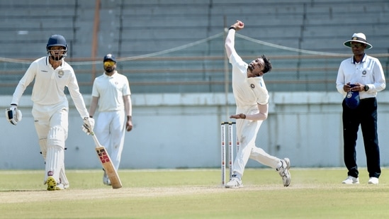 Rajkot: Kuldeep Sen of Rest of India bowls during the Irani Trophy 2022 cricket match between Saurashtra and Rest of India, in Rajkot, Monday, Oct. 3, 2022.&nbsp;(PTI)