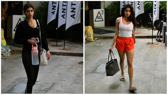 Sisters Khushi Kapoor and Janhvi Kapoor were spotted post their workout routine at a gym on Tuesday. While Khushi is all set to make her debut with The Archies, Janhvi has quite a few films in her kitty including Mr and Mrs Mahi, Bawaal and Mili. (Varinder Chawla)