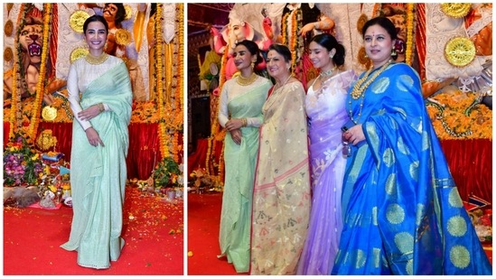 Patralekhaa joined Tanuja, Tanishaa Mukerji and Sharbani Mukherjee in Durga Puja celebrations on Tuesday. She tied the knot with longtime boyfriend and Citylights co-star Rajkummar Rao last year. (Varinder Chawla)