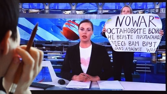 Russia-Ukraine War: Marina Ovsyannikova’s on-air protest against the Russian war in March.(AFP)