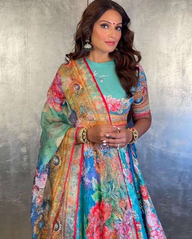 Bipasha Basu Singh Grover in a floral lehenga (Photo: Instagram) Bipasha Basu Singh Grover in a floral lehenga (Photo: Instagram)