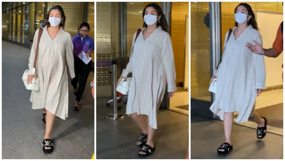 Alia Bhatt keeps her airport look comfy and stylish.&nbsp;(HT Photo/Varinder Chawla)