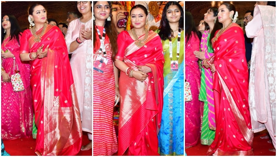 Rani Mukerji celebrates Navami at Durga Puja pandal.(HT Photo/Varinder Chawla)