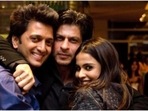 hah Rukh Khan with Riteish Deshmukh and his wife actor Genelia DSouza. hah Rukh Khan with Riteish Deshmukh and his wife actor Genelia DSouza.