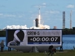 SpaceX Falcon 9 rocket with the Dragon capsule launches from Pad-39A on the Crew 5 mission carrying crew members.(Reuters)