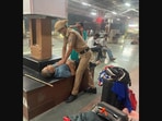 The image, taken from the Twitter post, shows an RPF jawan performing CPR at Mathura railway station to save the life of a man who suffered a heart attack.