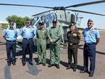 Defence minister Rajnath Singh with CDS General Anil Chauhan and IAF chief Air Chief Marshal Vivek Ram Chaudhari. Defence minister Rajnath Singh with CDS General Anil Chauhan and IAF chief Air Chief Marshal Vivek Ram Chaudhari.