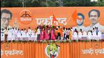 Mumbai, India - October 05, 2022: Shiv Sena's Dussehra rally led by Shiv Sena chief Uddhav Thackeray at Shivaji Park, Dadar, in Mumbai, India, on Wednesday, October 05, 2022. (Photo by Bhushan Koyande/HT Photo) (HT PHOTO) Mumbai, India - October 05, 2022: Shiv Sena's Dussehra rally led by Shiv Sena chief Uddhav Thackeray at Shivaji Park, Dadar, in Mumbai, India, on Wednesday, October 05, 2022. (Photo by Bhushan Koyande/HT Photo) (HT PHOTO)
