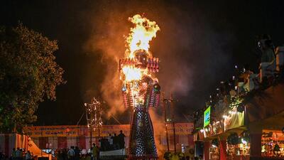 In a big disappointment to spectators and organisers, the Ravana effigy at the main Dussehra venue in Gurdaspur town was gutted two hours before the scheduled time. (HT Photo/Representational image)