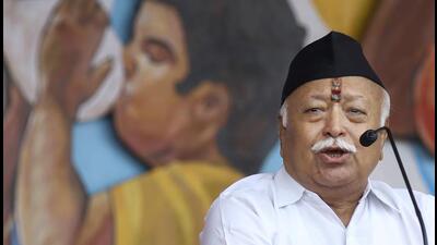 RSS chief Mohan Bhagwat addresses at a Vijayadashami function in Nagpur on Wednesday. (PTI) RSS chief Mohan Bhagwat addresses at a Vijayadashami function in Nagpur on Wednesday. (PTI)