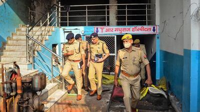 The building that caught fire in Agra also housed a hospital on the ground floor. (PTI) The building that caught fire in Agra also housed a hospital on the ground floor. (PTI)