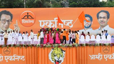 Mumbai, India - October 05, 2022: Shiv Sena's Dussehra rally led by Shiv Sena chief Uddhav Thackeray at Shivaji Park, Dadar, in Mumbai, India, on Wednesday, October 05, 2022. (Photo by Bhushan Koyande/HT Photo) (HT PHOTO) Mumbai, India - October 05, 2022: Shiv Sena's Dussehra rally led by Shiv Sena chief Uddhav Thackeray at Shivaji Park, Dadar, in Mumbai, India, on Wednesday, October 05, 2022. (Photo by Bhushan Koyande/HT Photo) (HT PHOTO)