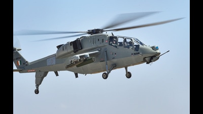 Union defence minister Rajnath Singh during a sortie in the newly inducted indigenously built Light Combat Helicopter (LCH) "Prachand", Jodhpur, October.3, 2022 (PTI) Union defence minister Rajnath Singh during a sortie in the newly inducted indigenously built Light Combat Helicopter (LCH) "Prachand", Jodhpur, October.3, 2022 (PTI)