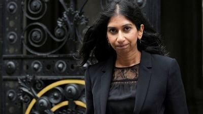 Suella Braverman On Leicester Clashes: Home secretary Suella Braverman walks outside 10 Downing Street. (Reuters)