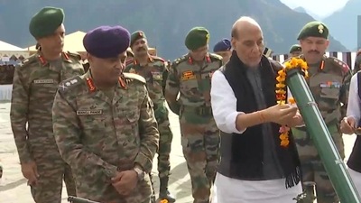 Rajnath Singh performs Shastra Puja. ((ANI) ) Rajnath Singh performs Shastra Puja. ((ANI) )