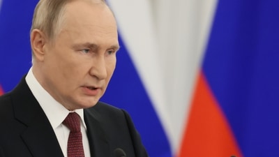Russia-Ukraine War: Russian President Vladimir Putin speaks during a ceremony. (AP) Russia-Ukraine War: Russian President Vladimir Putin speaks during a ceremony. (AP)