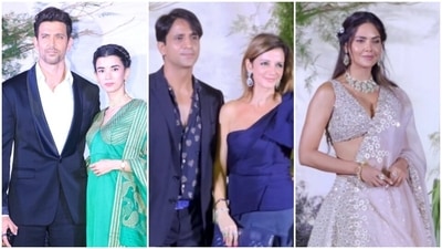 Hrithik Roshan, Saba Azad, Sussanne Khan, Arslan Goni and Esha Gupta attend Richa Chadha and Ali Fazal's reception. (HT Photo/Varinder Chawla) Hrithik Roshan, Saba Azad, Sussanne Khan, Arslan Goni and Esha Gupta attend Richa Chadha and Ali Fazal's reception. (HT Photo/Varinder Chawla)